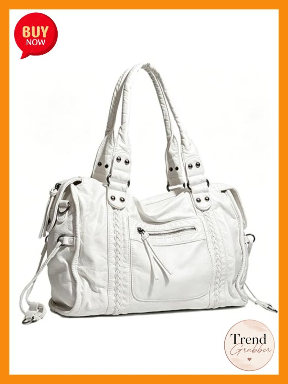 Washed Vegan Leather Hobo Tote Bag With Removable Straps